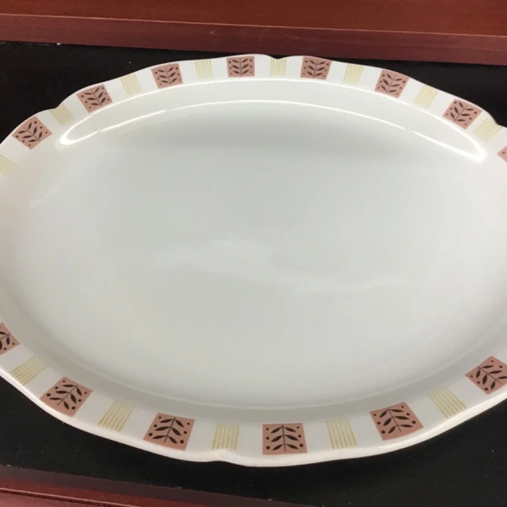 Vintage Heath Ovenware Serving Platter Oval Rose Brown Floral Pattern 1075‎